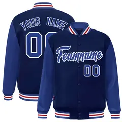 Navy Royal-White Raglan Varsity Full-Snap Letterman Jacket 1