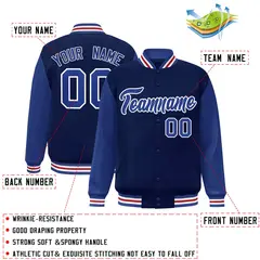 Navy Royal-White Raglan Varsity Full-Snap Letterman Jacket 2