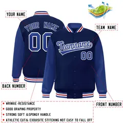 Navy Royal-White Raglan Varsity Full-Snap Letterman Jacket 2
