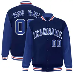 Navy Royal-White Raglan Varsity Full-Snap Letterman Jacket 1