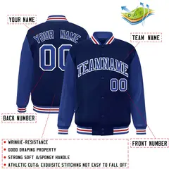 Navy Royal-White Raglan Varsity Full-Snap Letterman Jacket 2