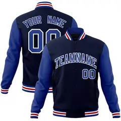 Navy Royal-White Raglan Varsity Full-Snap Letterman Jacket 1