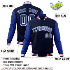 Navy Royal-White Raglan Varsity Full-Snap Letterman Jacket 4