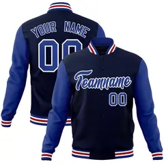 Navy Royal-White Raglan Varsity Full-Snap Letterman Jacket 1