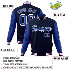 Navy Royal-White Raglan Varsity Full-Snap Letterman Jacket 4