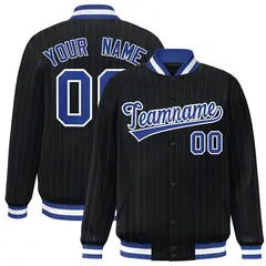 Navy Royal White Stripe Letterman Bomber Varsity Jacket