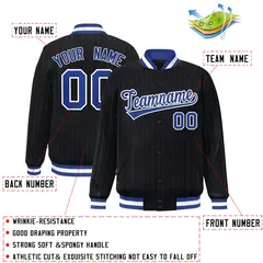 Navy Royal White Stripe Letterman Bomber Varsity Jacket 2