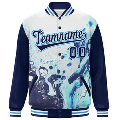 Navy Royal White Tie Dye Graffiti Pattern Varsity Letterman Jacket 3