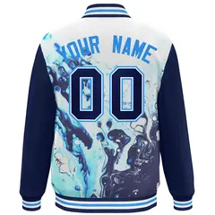 Navy Royal White Tie Dye Graffiti Pattern Varsity Letterman Jacket 4