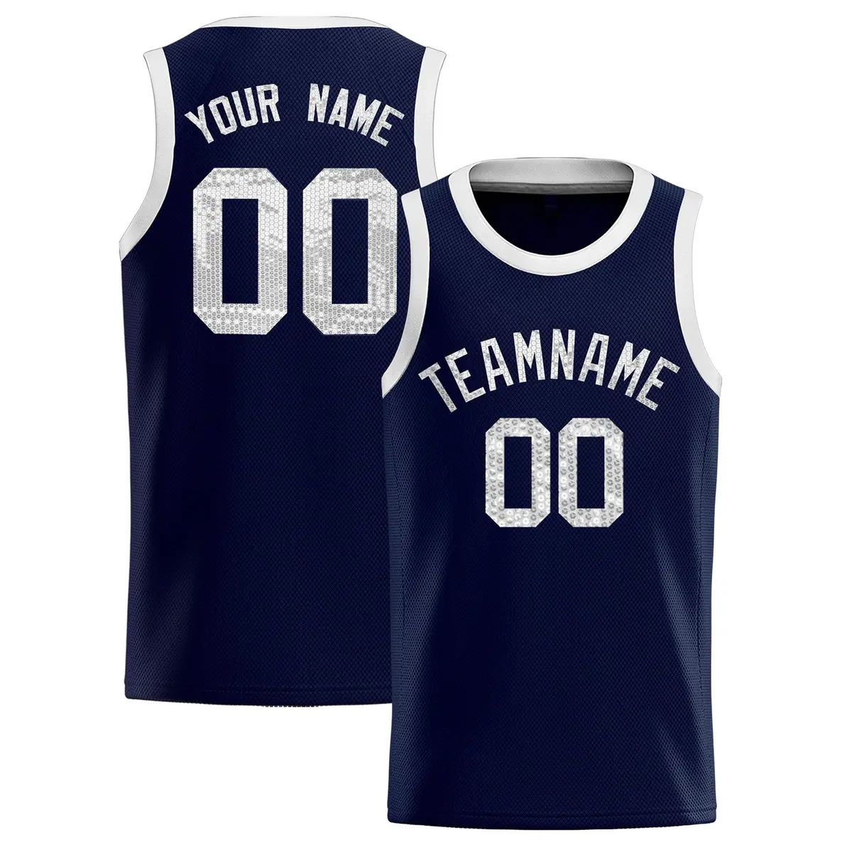 Navy Sequined Trim Athletic Basketball Jersey