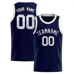 Navy Sequined Trim Athletic Basketball Jersey 1