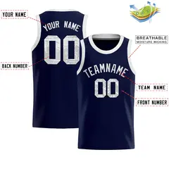 Navy Sequined Trim Athletic Basketball Jersey 2