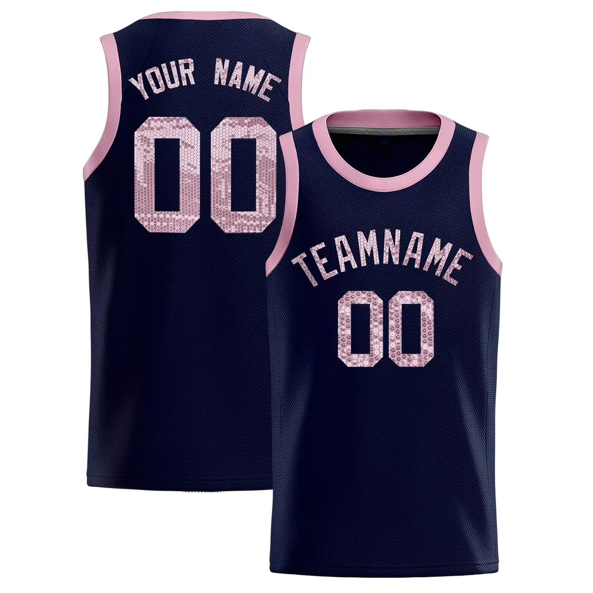Navy Sequined Trim Athletic Basketball Jersey