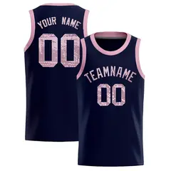 Navy Sequined Trim Athletic Basketball Jersey 1