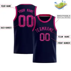 Navy Sequined Trim Athletic Basketball Jersey 2