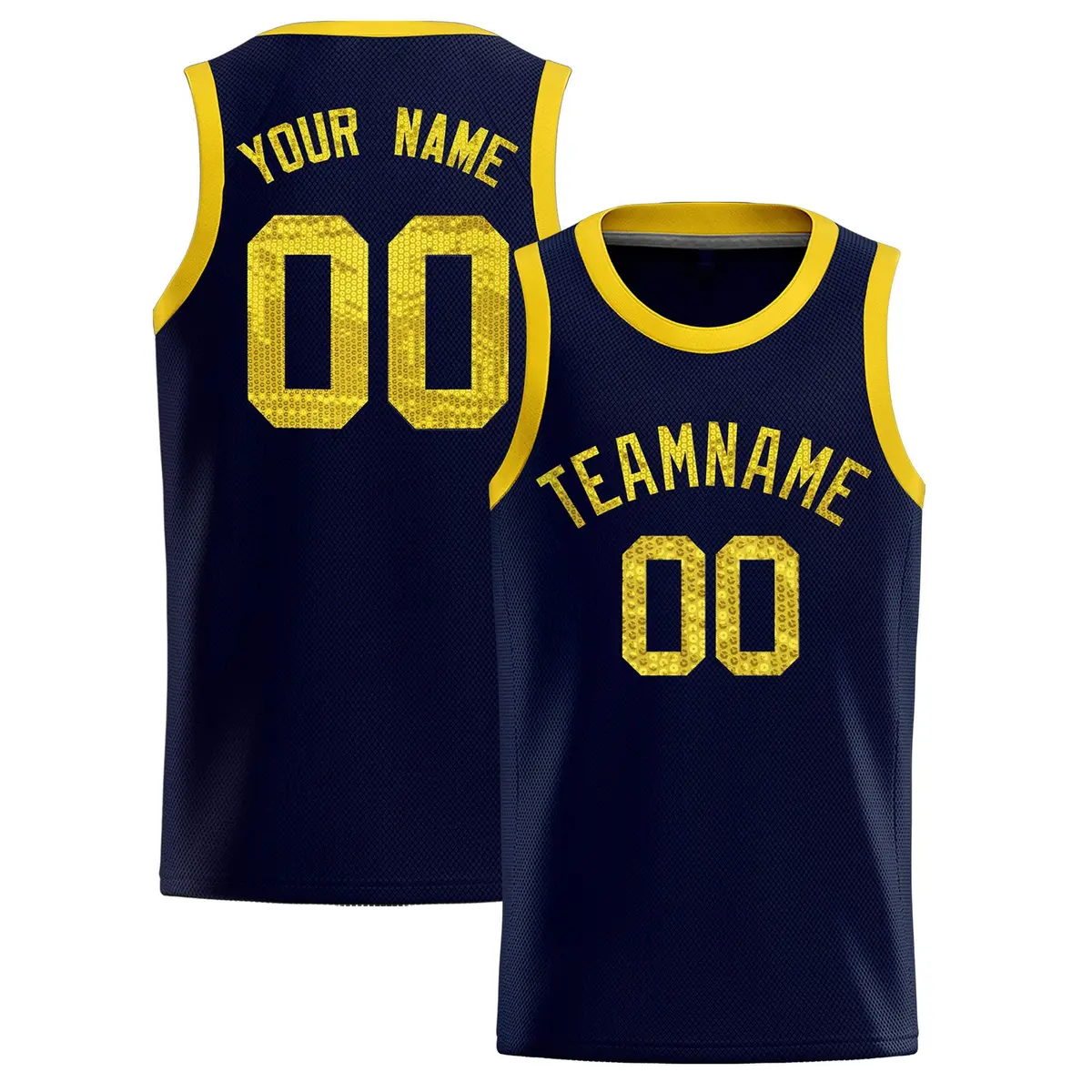 Navy Sequined Trim Athletic Basketball Jersey