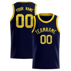 Navy Sequined Trim Athletic Basketball Jersey 1