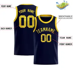 Navy Sequined Trim Athletic Basketball Jersey 2