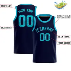 Navy Sequined Trim Athletic Basketball Jersey 2