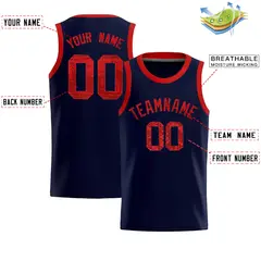 Navy Sequined Trim Athletic Basketball Jersey 2