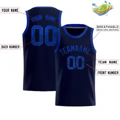 Navy Sequined Trim Athletic Basketball Jersey 2