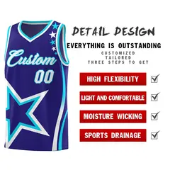 Navy Shoulder Stars Graffiti Pattern Basketball Jersey 2