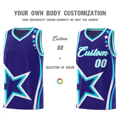 Navy Shoulder Stars Graffiti Pattern Basketball Jersey 3