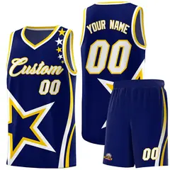 Navy Shoulder Stars Graffiti Pattern Basketball Jersey