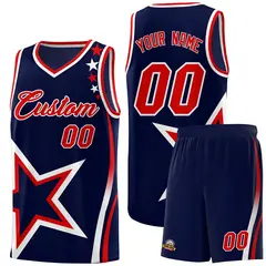 Navy Shoulder Stars Graffiti Pattern Basketball Jersey 1