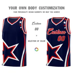 Navy Shoulder Stars Graffiti Pattern Basketball Jersey 3