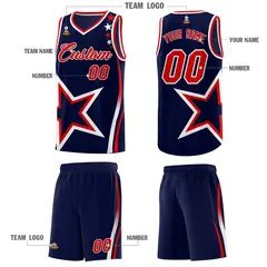 Navy Shoulder Stars Graffiti Pattern Basketball Jersey 5