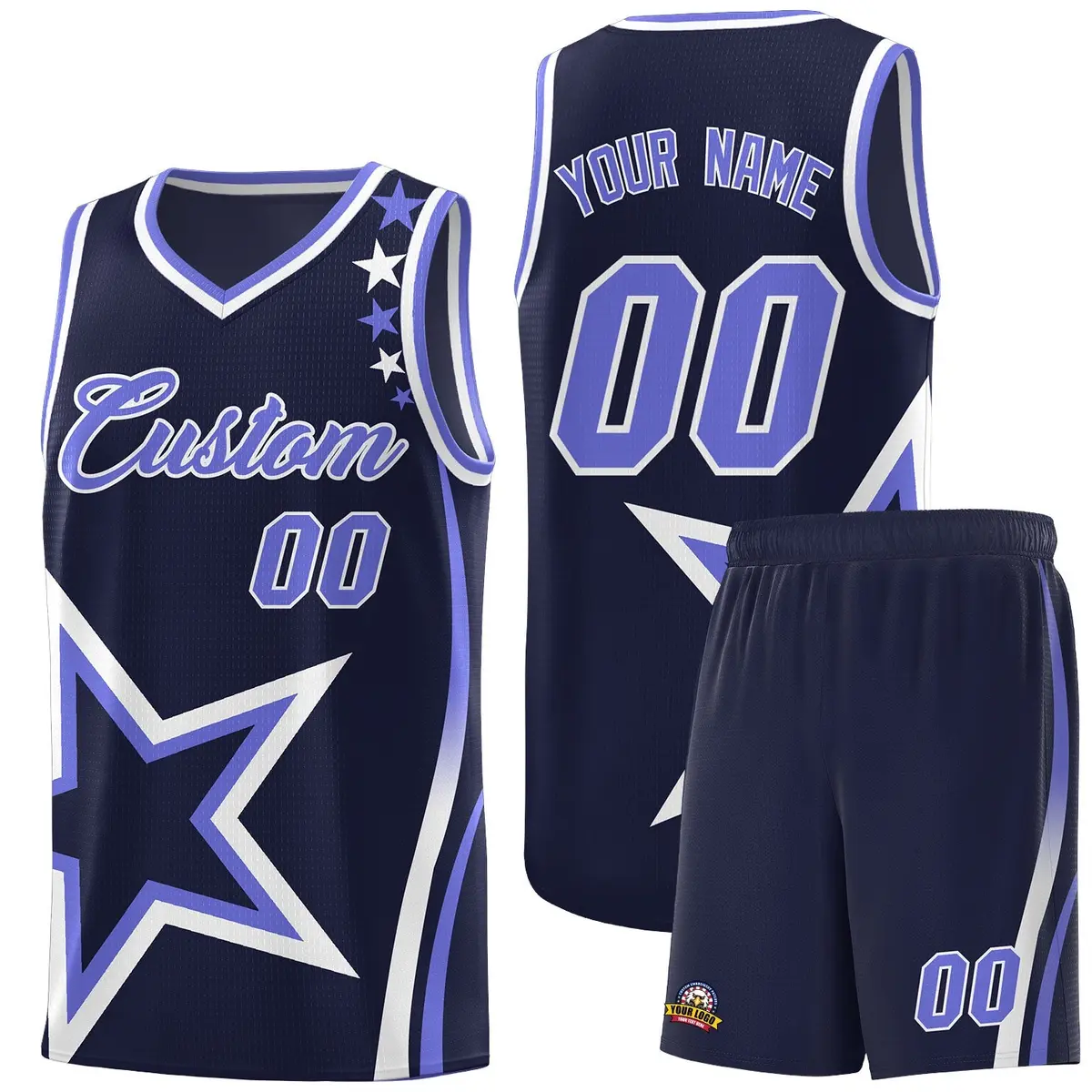 Navy Shoulder Stars Graffiti Pattern Basketball Jersey