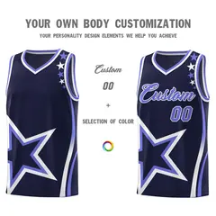 Navy Shoulder Stars Graffiti Pattern Basketball Jersey 3