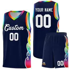Navy Side Flame Pattern Sports Basketball Jersey