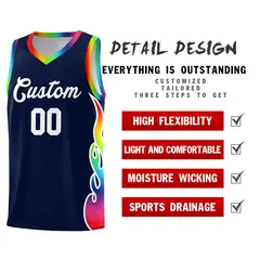 Navy Side Flame Pattern Sports Basketball Jersey 2