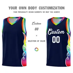 Navy Side Flame Pattern Sports Basketball Jersey 3