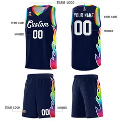 Navy Side Flame Pattern Sports Basketball Jersey 5