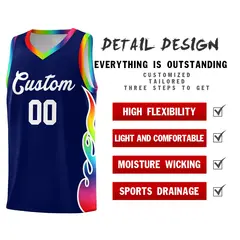 Navy Side Flame Pattern Sports Basketball Jersey 2