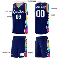 Navy Side Flame Pattern Sports Basketball Jersey 5