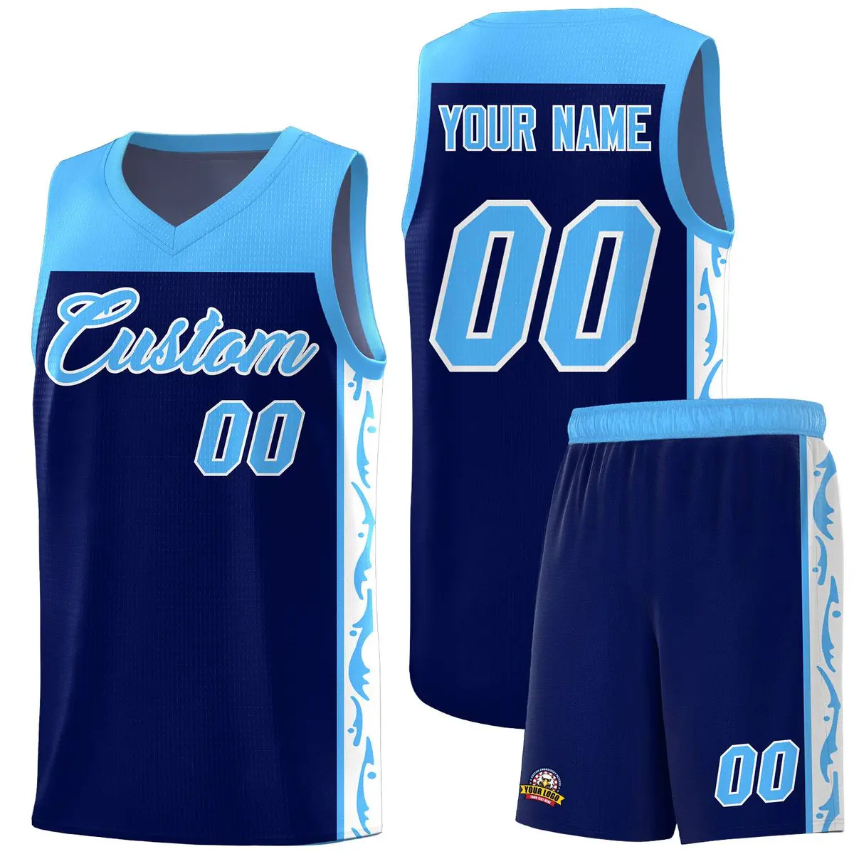 Navy Side Pattern Sports Uniform Basketball Jersey