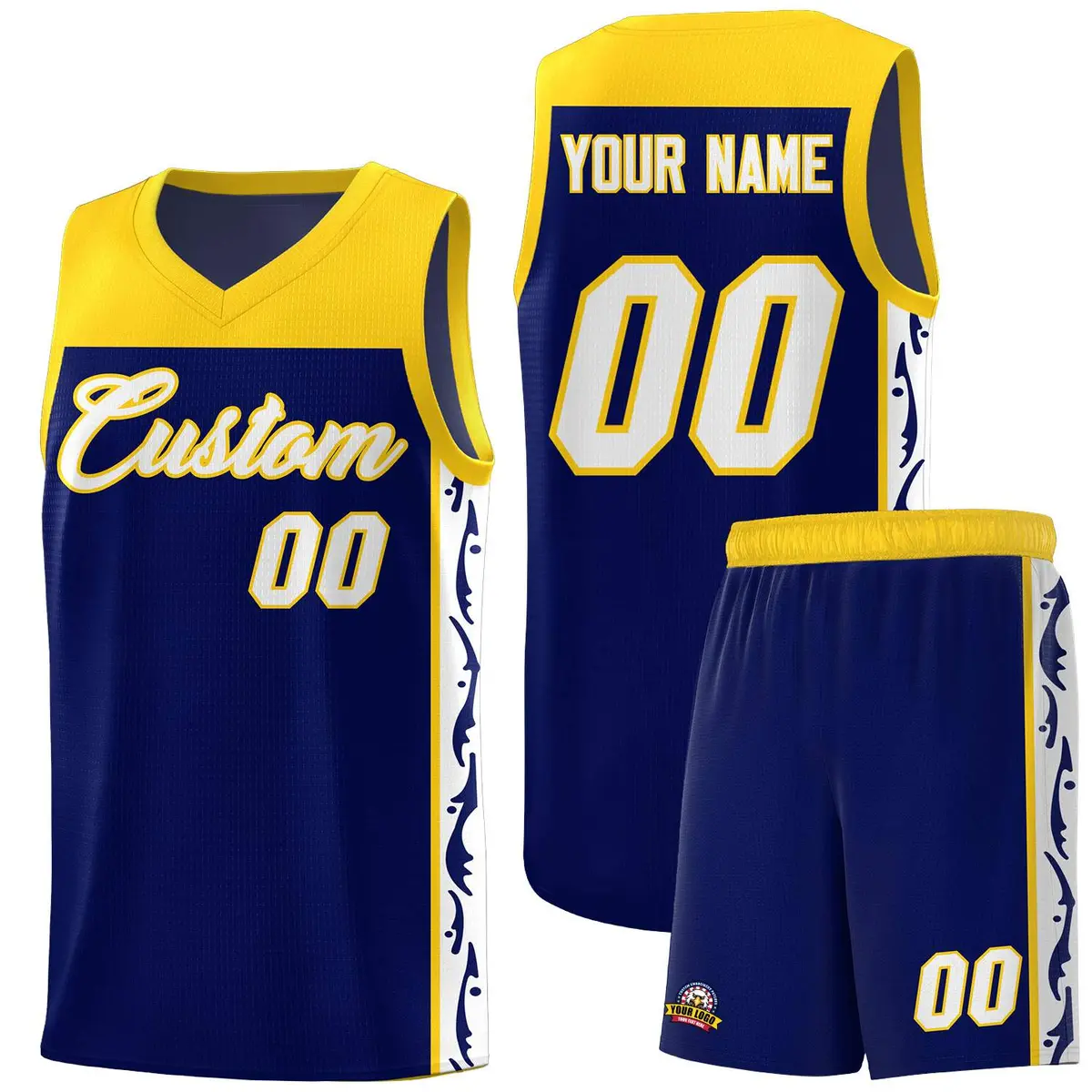 Navy Side Pattern Sports Uniform Basketball Jersey
