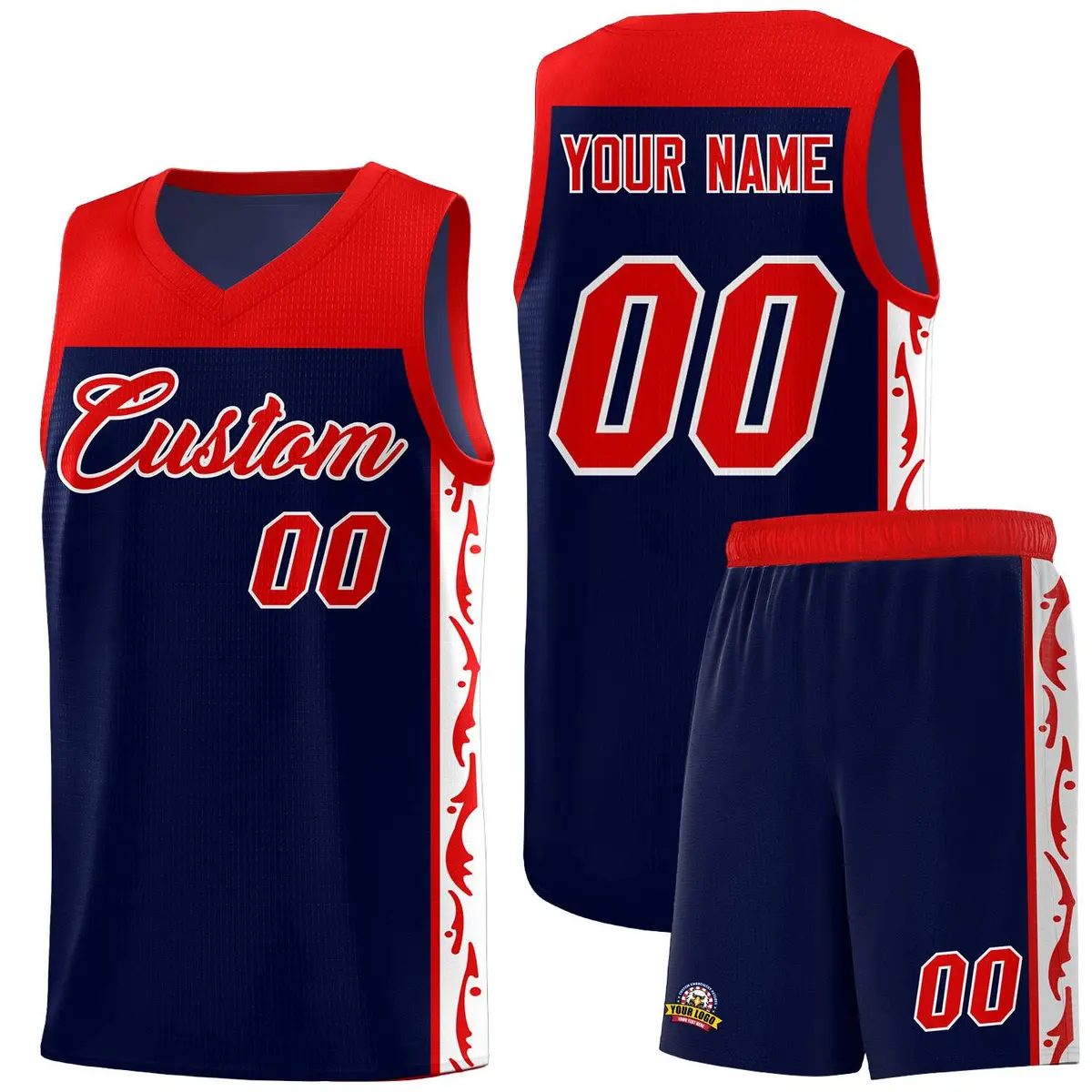 Navy Side Pattern Sports Uniform Basketball Jersey