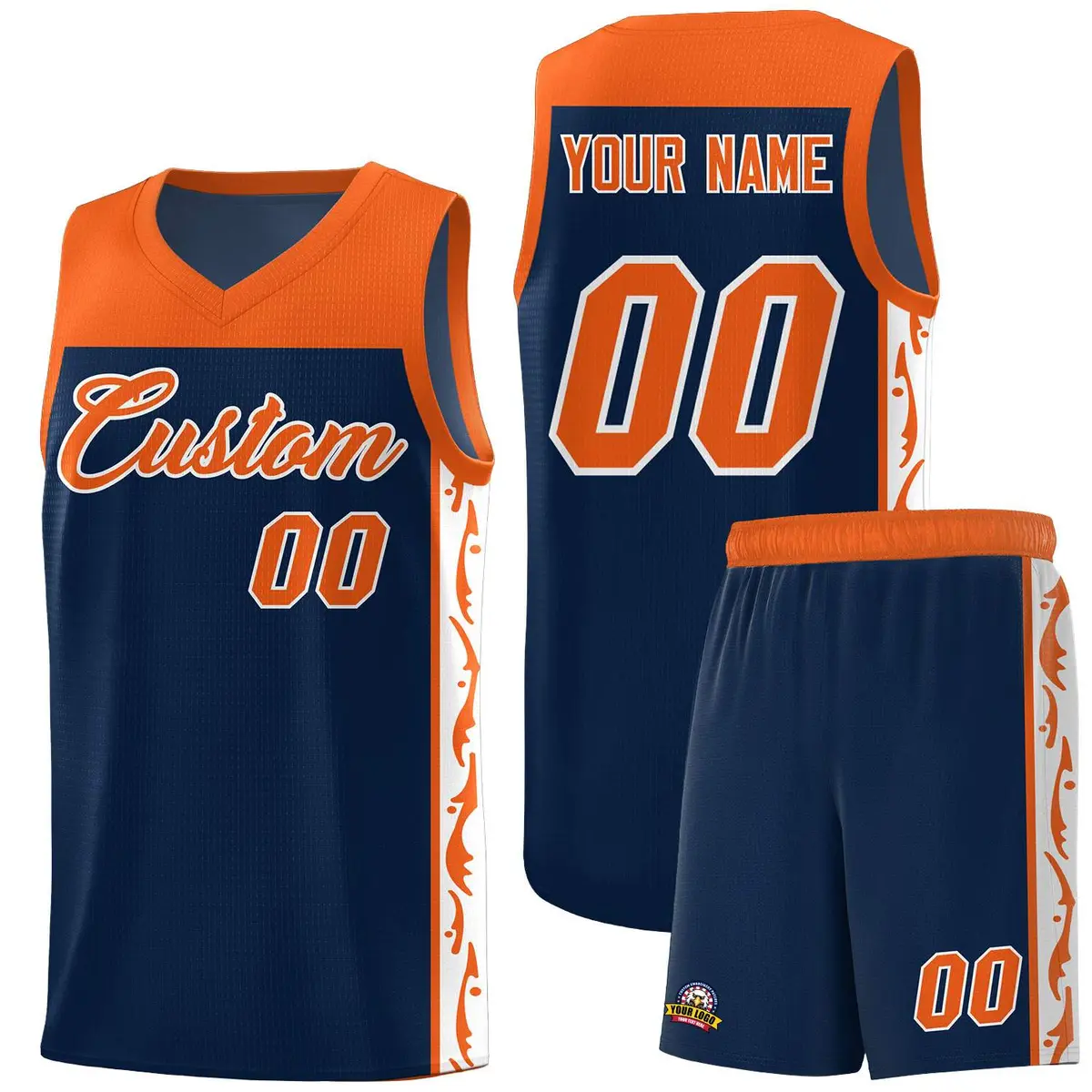 Navy Side Pattern Sports Uniform Basketball Jersey