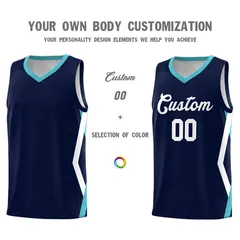 Navy Side Rhombus Graffiti Pattern Basketball Jersey 3