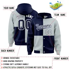 Navy Silver Color Block Varsity Letterman Jacket Hoodie 4