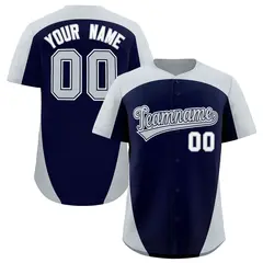Navy Silver Edge Color Block Baseball Jersey 1