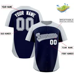 Navy Silver Edge Color Block Baseball Jersey 2