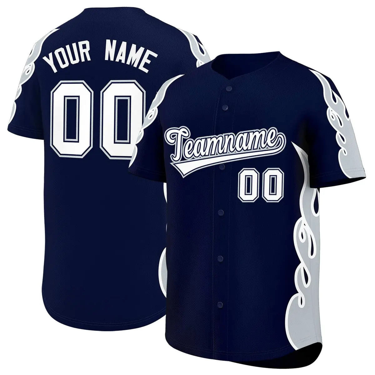 Navy Silver Flame Outline Side Pattern Basketball Jersey