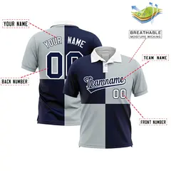Navy Silver Four Squares Performance Polo Shirt 2