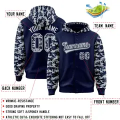 Navy Silver-Gray Camo Raglan Varsity Letterman Hoodie Jacket 4